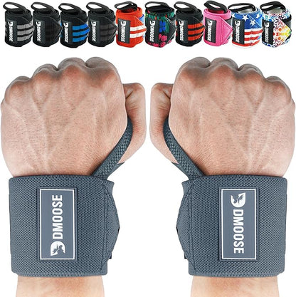 DMoose Fitness Wrist Wraps for Weightlifting 18" - Heavy Duty Gym Wrap with Hand Thumb Loop for Support & Pain Relief, USPA Approved Powerlifting, Weight Lifting Wrist Straps for Men & Women Work Out