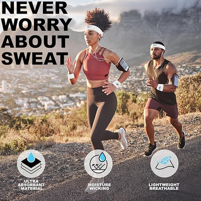 3pc Unisex Athletic Sweatband Set - 2.25in Workout Headband & 3.25in Wristbands w/Stay Dry Technology, Terry Cloth Band Moisture-Wicking Fabric | Quality Fitness Accessories for Active Comfort-Reebok