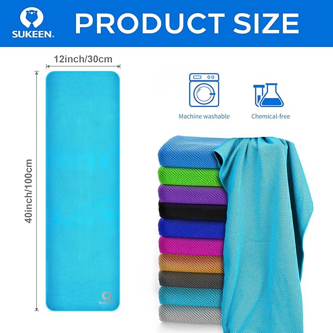 Sukeen Cooling Towels(40"x12") for Neck & Head, Soft Breathable Chilly Towel for Yoga, Golf, Gym, Camping, Running, Workout & More Activities