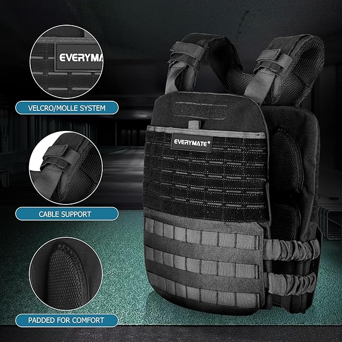 EVERYMATE Weighted Vest Men, Adjustable Weighted Vest Workout Vest for Strength Training Adjustable Strength and Endurance Training Fitness Tactical Running