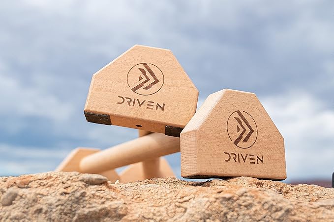 Driven | Professional Large Beech Wooden Parallettes | Calisthenics | Push Up Bars | Anti Slip Base | Gym Gear Workout Portable Crossfit