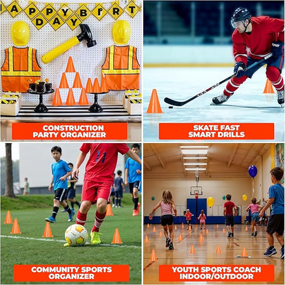 7 Inch(12 PCs) Soccer Cones for Training Kids with Mesh Bag - Small Traffic Cones for Sports Training - Flexible Conos for Soccer Practice, Basketball & Football Drills Equipment