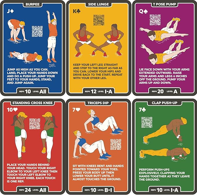 Stack 52 Bodyweight Exercise Cards: Workout Playing Card Game. Designed by a Military Fitness Expert. Video Instructions Included. No Equipment Needed. Burn Fat Build Muscle.