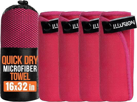 illusion Small Microfiber Gym Towels for Men and Women Active Sports (32" L x 16''W)-Lightweight Quick Dry Gym Towel for Sweat-Workout Towels Ideal for Yoga, Camping, Running, and Outdoor Activities