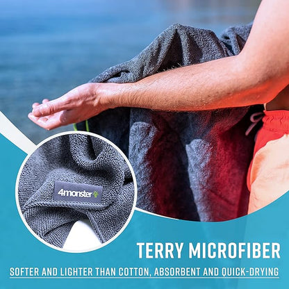 4Monster 4-Pack Quick Dry Microfiber Travel Towels – Super Absorbent, Ultra-Soft Camping Towel Set with Waterresistant Bag, Lightweight & Compact for RV, Gym, Beach, Pool, Swimming, and Family Trips