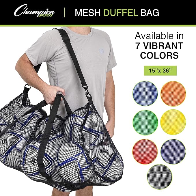 Champion Sports Mesh Duffle Bag – Oversized Breathable Gear Bag with Zipper & Shoulder Strap for Sports, Gym & Travel