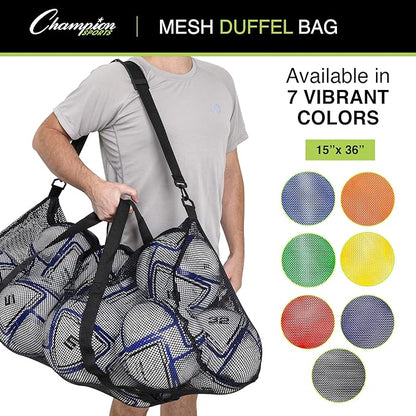 Champion Sports Mesh Duffle Bag – Oversized Breathable Gear Bag with Zipper & Shoulder Strap for Sports, Gym & Travel