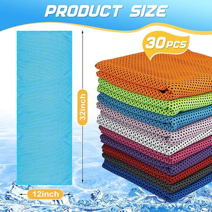 MENOLY 30 Packs Cooling Towels Bulk Gym Cooling Towels for Neck and Face Sweat Workout Cooling Neck Rags for Sports Yoga Soft Microfiber Breathable Rags for Hiking Running Fitness-Multicolor
