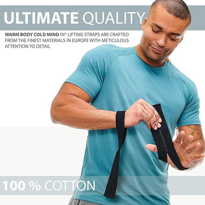 WARM BODY COLD MIND V1 Lifting Wrist Straps for Olympic Weightlifting - Rated at 660 lb - Hand Wraps for Powerlifting, Weight Lifting, Bodybuilding Functional/Cross Training, Deadlift Gym Bar, Cotton