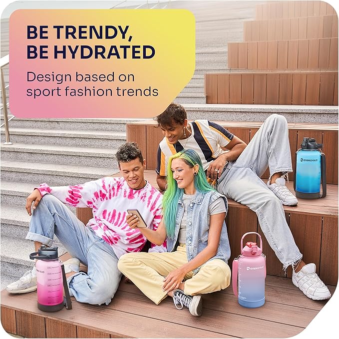 1 Gallon Water Bottle with 128 oz Capacity - Motivational Time Markers for Daily Hydration Goals - Leakproof BPA Free Tritan with Removable Straw