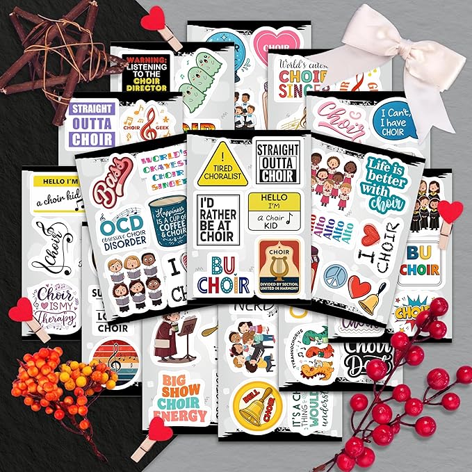 100Pcs Choir Stickers and Decals for Water Bottle, Laptops - Choir Gifts for Choir Director - Music & Singing Stickers, Gift for Women & Men