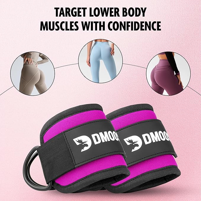 DMoose Fitness Ankle Strap for Cable Machine - One Size Fit with Premium Padding Cuffs, Ankle Bands for Working Out, Booty Workouts, Leg Extension, Hip Abductors, Kickbacks & Lower Body Exercises