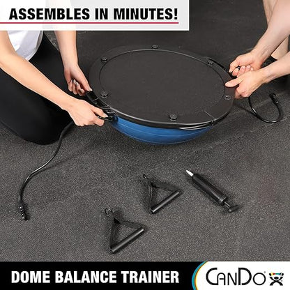 CanDo Dome Balance Trainer 55cm with Non-Skid Base for Balance Training, Strength Building, and Cardio Exercises for Home, Gyms, and Clinics, Includes Resistance Cords and Air Pump