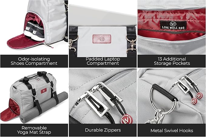 Live Well 360 Gym Duffel Bag for Men or Women – Bag with Shoe, Laptop & Wet Compartment - Perfect Sports or Workout Shoulder Bag with Multiple Compartments – CrossFit, Yoga, Boxing - THE LUXX
