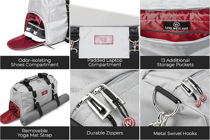 Live Well 360 Gym Duffel Bag for Men or Women – Bag with Shoe, Laptop & Wet Compartment - Perfect Sports or Workout Shoulder Bag with Multiple Compartments – CrossFit, Yoga, Boxing - THE LUXX