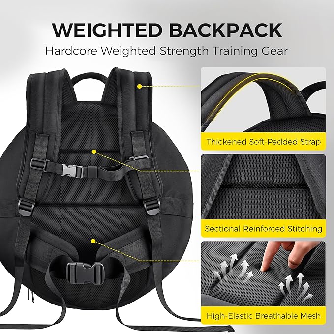 PACEARTH Weighted Strength Training Backpack – Adjustable Weight Plate Bag for Calisthenics, Pull-Ups, Squats & Core Workouts – Fits 17.7" Gym Plates – Metal Buckle Straps & Reinforced Stitching