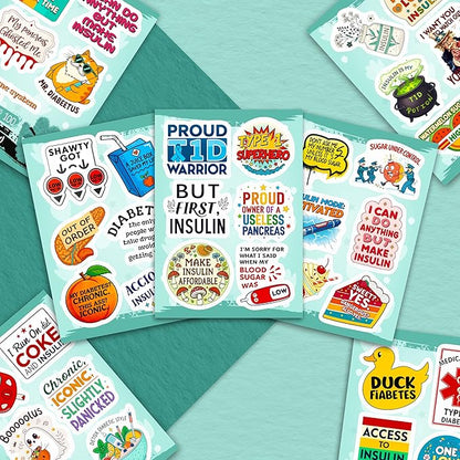 100Pcs Diabetes Stickers for Water Bottle - Diabetic Stickers and Decals - Diabetes Gifts for Diabetics - Gift for Women & Men