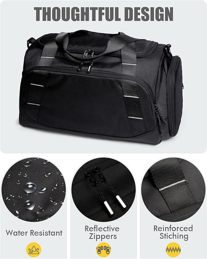 Small Gym Bag for Men, Travel Duffle Bag with Shoe Compartment, 16L Carry On Weekender Duffel Bag for Sports, Workout and Travel, Black
