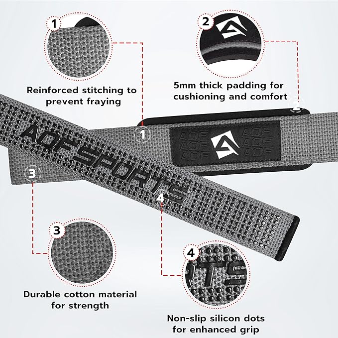 AQF Lifting Wrist Straps for Weightlifting, Powerlifting & Deadlifts – 23” Neoprene Padded Cotton Straps for Strength Training & Gym Workouts - Maximum Grip Support for Men & Women