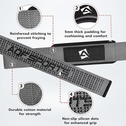 AQF Lifting Wrist Straps for Weightlifting, Powerlifting & Deadlifts – 23” Neoprene Padded Cotton Straps for Strength Training & Gym Workouts - Maximum Grip Support for Men & Women