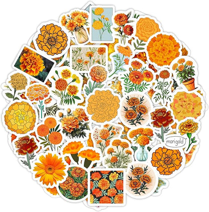 BulbaCraft Marigold Stickers for Water Bottle and Laptop - Floral Party Supplies, Decorations & Gifts, Waterproof Vinyl Decals, Gifts for Women & Men