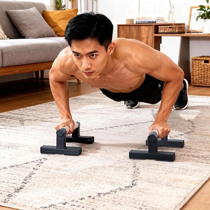 1 Pair Wooden Parallettes Push Up Bars for Men, Strength Training Pushup Stands Handles for Home Calisthenics, Fitness, Floor Workouts Bars Solid Wood with Metal Bracket - Support 600 lbs