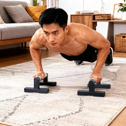 1 Pair Wooden Parallettes Push Up Bars for Men, Strength Training Pushup Stands Handles for Home Calisthenics, Fitness, Floor Workouts Bars Solid Wood with Metal Bracket - Support 600 lbs
