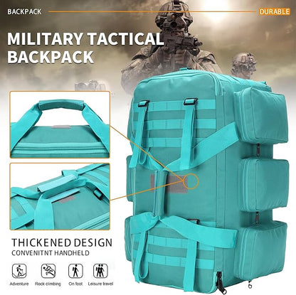 3 In 1 Military Duffel Bag 50L Gym Bag for Men Convertible Weekender Backpack for Sports Travel Basketball (50L-LakeBlue)