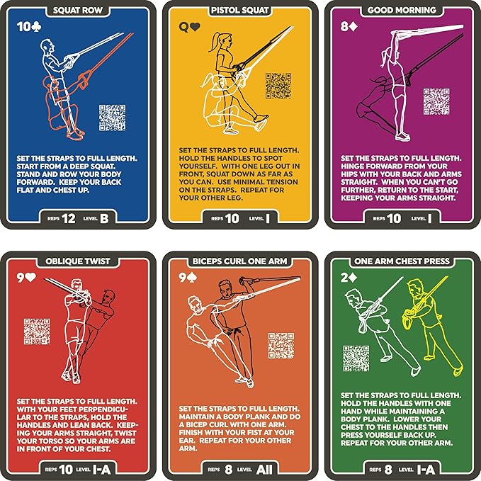 Stack 52 Suspension Exercise Cards. Compatible with All Suspension Trainers. Suspended Bodyweight Resistance Workout Game. Video Instructions Included. Fun Home Fitness Program. (New Deck)
