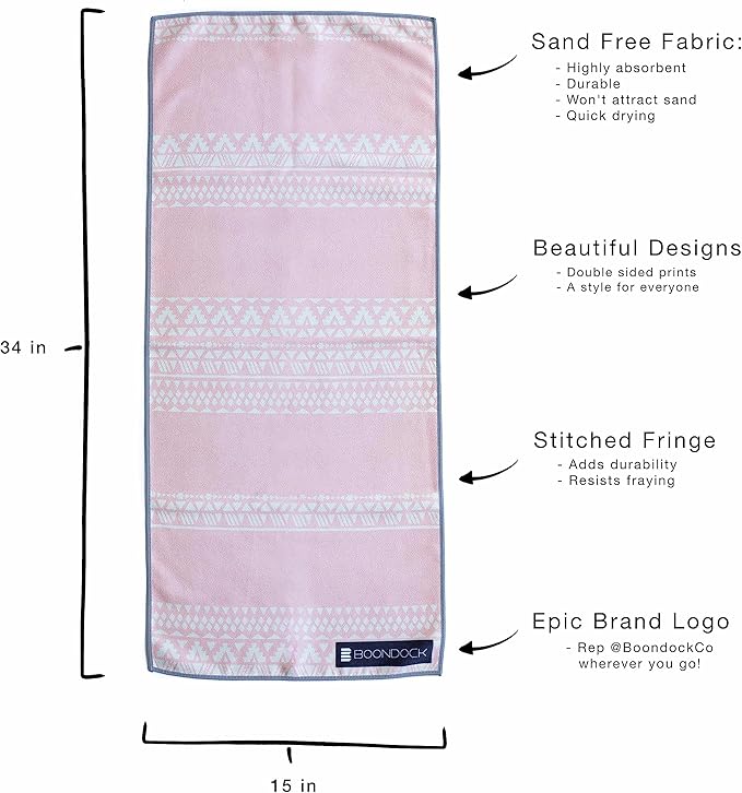 Boondock Co | Premium Microfiber Hand Towel | for Gym, Yoga, Travel, Workout, Backpacking, Beach — Highly Absorbent Quick Dry and Sand Free Fabric (Blush)