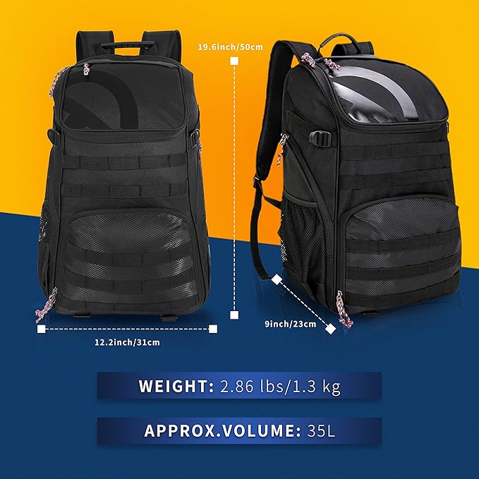 TRAILKICKER Basketball Bag Backpack with Ball Holder Multi-Sport Backpack for Soccer Volleyball Football Baseball Helmet