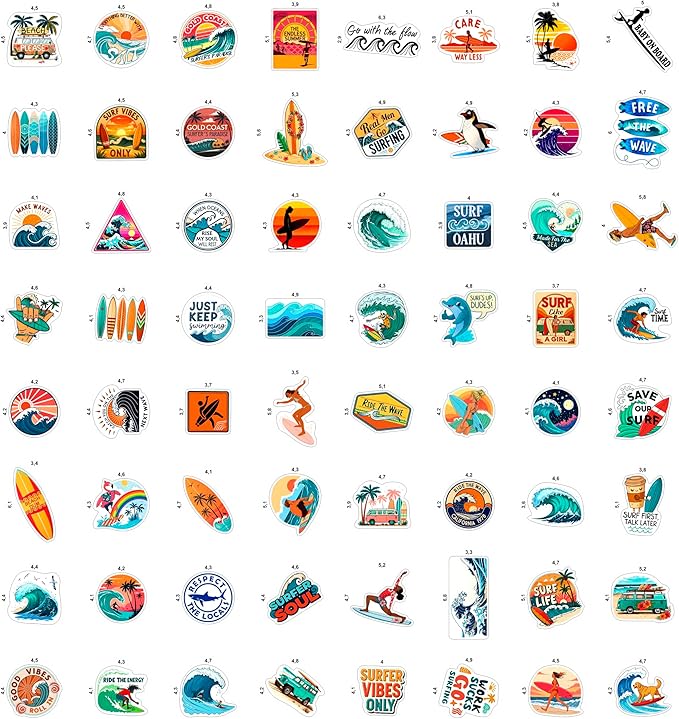100Pcs Surf & Wave Stickers for Laptop, for Water Bottles, Surfing Stickers - Surfing Gifts for Surfers - Surf Party Supplies & Decoretions - Gift for Women & Men
