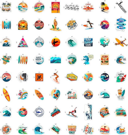 100Pcs Surf & Wave Stickers for Laptop, for Water Bottles, Surfing Stickers - Surfing Gifts for Surfers - Surf Party Supplies & Decoretions - Gift for Women & Men