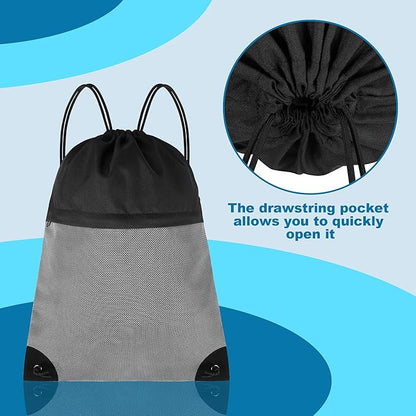 Drawstring Backpack Gym Bag - String Gym Bag for Men & Women, Lightweight Cinch Sports Sackpack for Beach, Travel, Yoga, Swimming, Black Gray