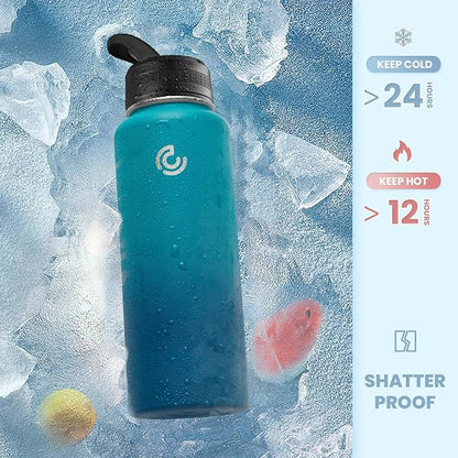 COKTIK 40oz Sports Water Bottle, Stainless Steel Water Bottle for Insulated, Reusable Travel Bottle, With Straw, With Handle Grip for Easy Carrying, Suitable for Cycling, Outdoor Vacations(Dark Night)