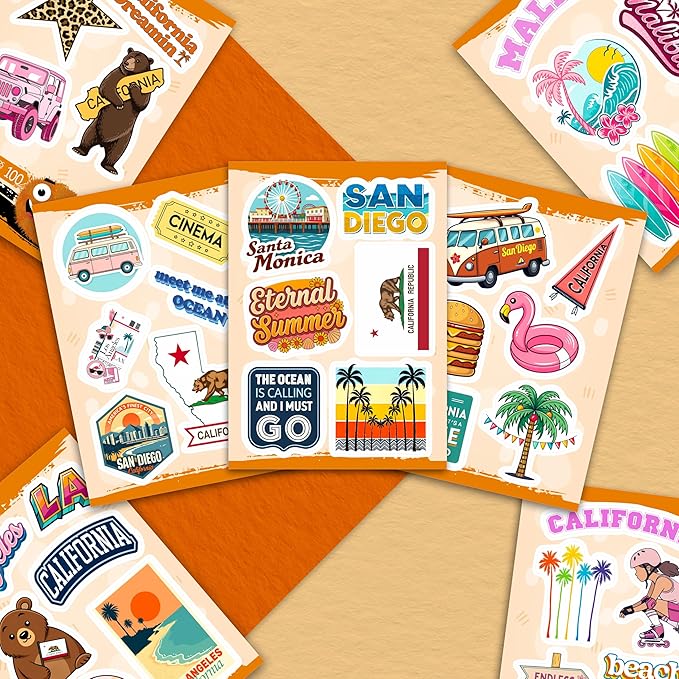 100Pcs California Stickers for Water Bottle, Laptops, Beach Stickers, Decals - California Gifts & Party Decor & Favors - Gift for Women & Men