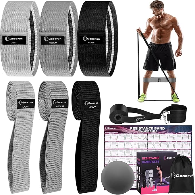 Fabric Resistance Bands for Working Out, Wide Booty Belt with Multiple Resistance Levels. Yoga Balance Balls. Great for HIPS, Thighs Exercises. with Fitness Poster