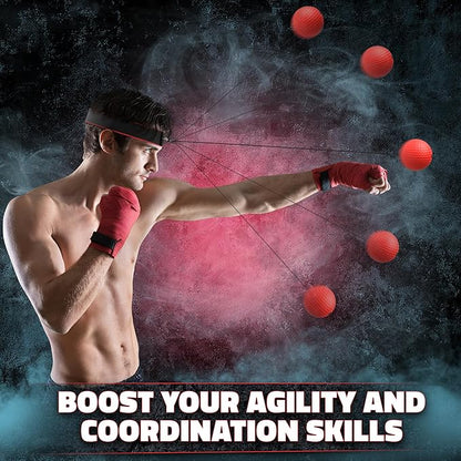 Boxing Reflex Balls Set - 4 Same Weight Color Balls, 2 Adjustable Headbands for Reaction Time Training, Hand-Eye Coordination, Hand Speed and Focus | Beginner to Advanced Drills, Boxing Training Kit