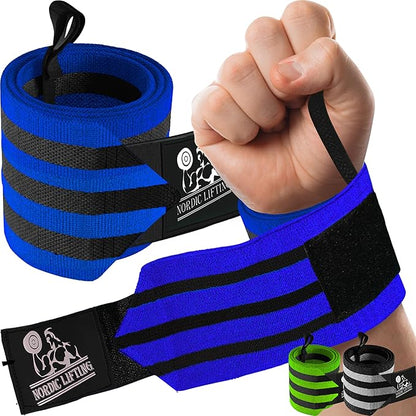 Nordic Lifting Wrist Wraps Super Heavy Duty (1 Pair/2 Wraps) 24" Support for Weight Lifting | Powerlifting | Gym | Cross Training- Weightlifting Thumb Loop - Men & Women