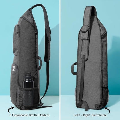 Yoga Mat Bag Carrier - Large Pockets & Water Bottle Holders. Yoga Backpack Fits 0.5" Thick x 26" Wide Mats. Hands-Free, Left-Right Switchable, Yoga, Gym, Cycling
