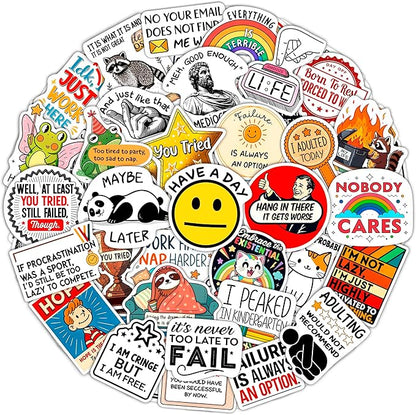 100Pcs Demotivational Stickers for Adults for Water Bottle & Laptops - Snarky, Sarcastic Stickers - Dark Humor Decals - Demotivational Gift for Women & Men