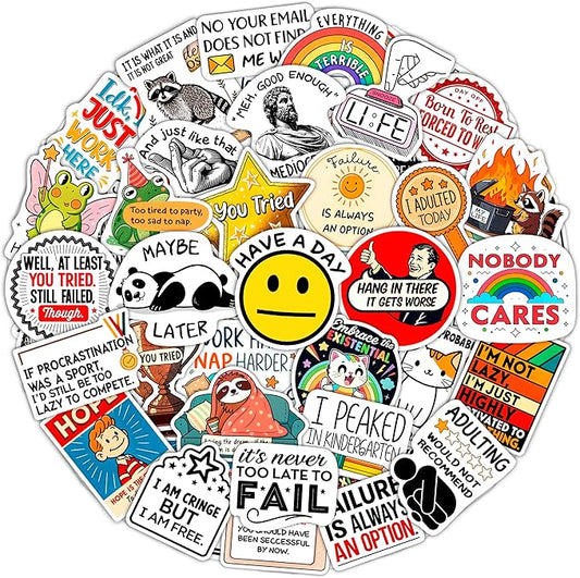 100Pcs Demotivational Stickers for Adults for Water Bottle & Laptops - Snarky, Sarcastic Stickers - Dark Humor Decals - Demotivational Gift for Women & Men