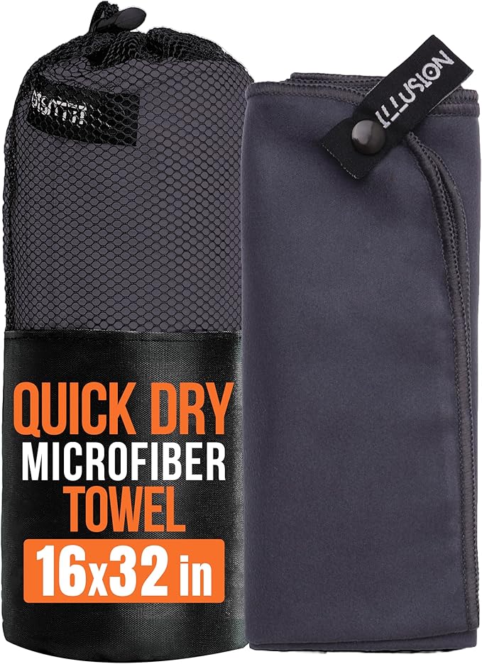 illusion Small Microfiber Gym Towels for Men and Women Active Sports (32" L x 16''W)-Lightweight Quick Dry Gym Towel for Sweat-Workout Towels Ideal for Yoga, Camping, Running, and Outdoor Activities