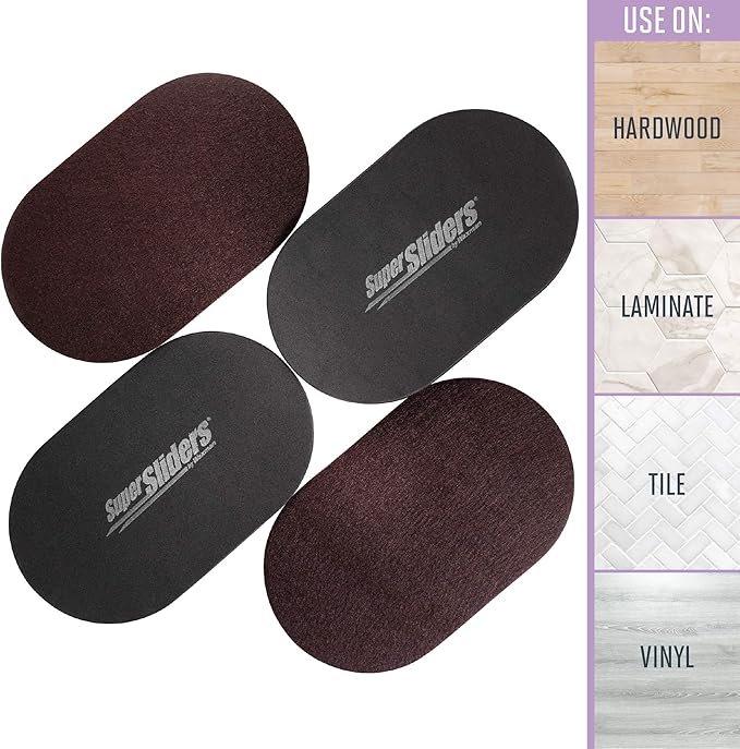 Super Sliders 5-3/4" x 9-1/2" XL Oval Reusable Felt Furniture Sliders for Hard Surfaces, Anti-Slip Protective Furniture Moving Pads for Beds, Sofas, Dressers, Set of 8, Brown