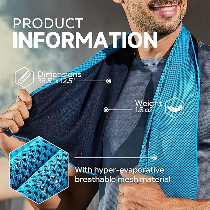 BILITOK Superfiber Ice Towel Neck, Soft Breathable Cold Towel Cooling, Yoga, Sports, Golf, Gym, Camping, Running, Fitness, Exercise and More Activities, 4 Packs (Blue/Gray)