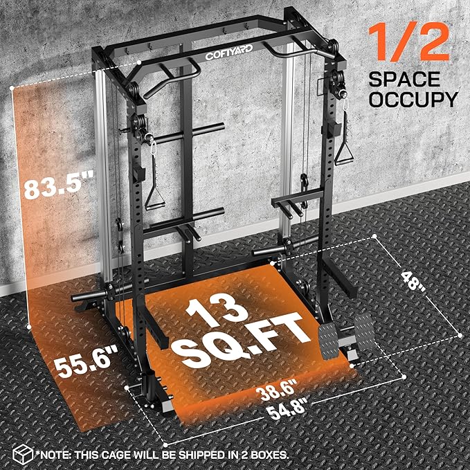 Power Cage, Power Rack with Dual Pulley System, Multi-Function Squat Rack with Cable Crossover, Home Gym Workout Machine