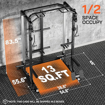 Power Cage, Power Rack with Dual Pulley System, Multi-Function Squat Rack with Cable Crossover, Home Gym Workout Machine