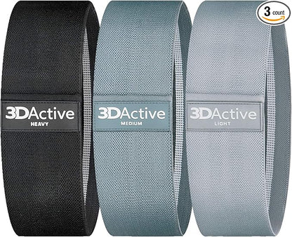 3DActive Fabric Resistance Bands for Legs & Butt. Wide Non-Slip Hip Band Set for Home & Gym Workouts. Exercise Guide & Carry Bag Included.