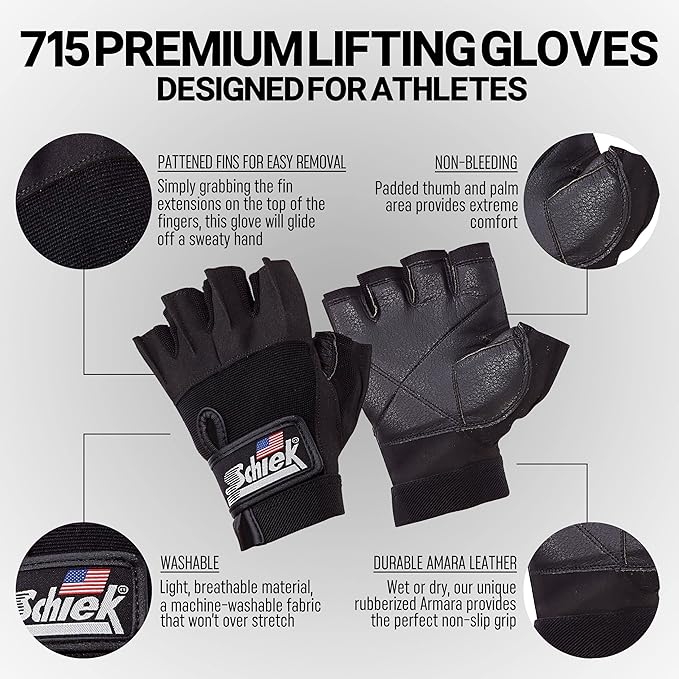 Schiek Sports 715 Premium Gel Lifting Gloves - Exercise Equipment Gloves