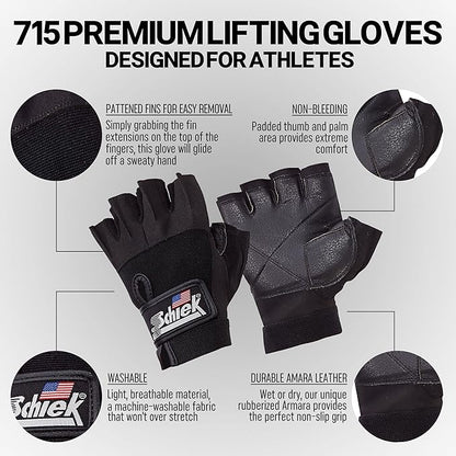 Schiek Sports 715 Premium Gel Lifting Gloves - Exercise Equipment Gloves